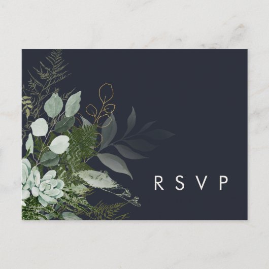 Greenery en Gold Leaf Navy Menu Keuze RSVP-kaart (Voorkant)
