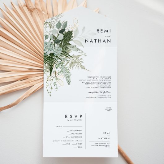 Greenery en Gold Leaf Seal and Send All In One Uitnodiging