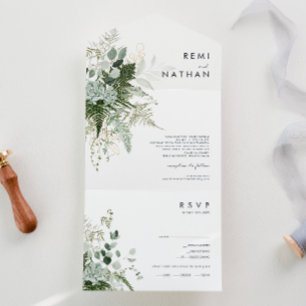 Greenery en Gold Leaf Simple Seal en Send All In One Uitnodiging