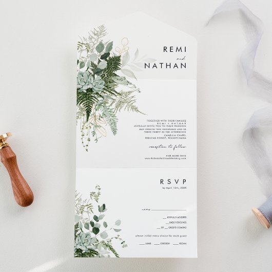 Greenery en Gold Leaf Simple Seal en Send All In One Uitnodiging