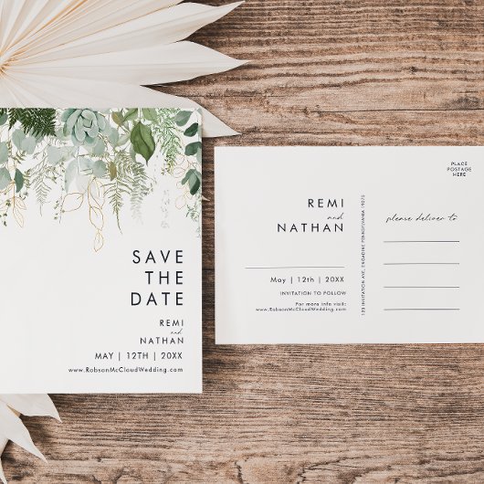 Greenery en Gold Leaf sparen de Datum Briefkaart
