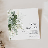 Greenery en Gold Leaf Square Wedding Invitation Kaart