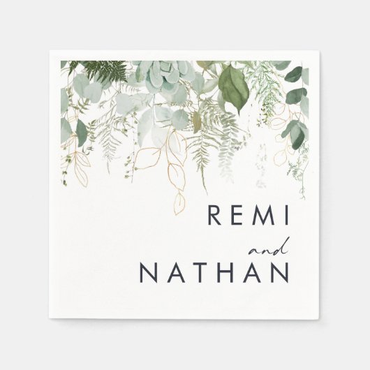 Greenery en Gold Leaf Wedding Napkins Servet (Voorkant)