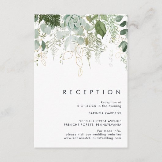 Greenery en Gold Leaf Wedding Reception Kaart (Voorkant)