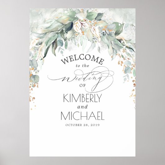 Greenery en Gold Leaves Dreamweaver Wedding Welcom Poster (Voorkant)