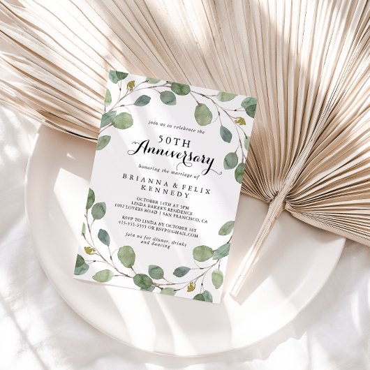 Greenery Eucalyptus 50th Wedding Jubileum Kaart