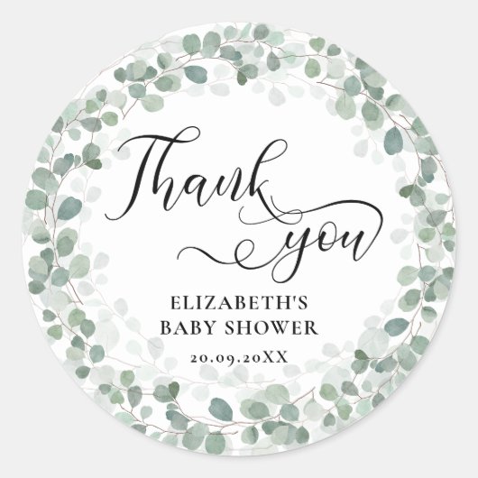 Greenery Eucalyptus Baby shower Ronde Sticker (Voorkant)