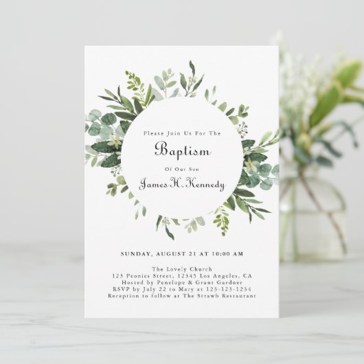 Greenery Eucalyptus Baptisme Invitaties Kaart (Staand voorkant)