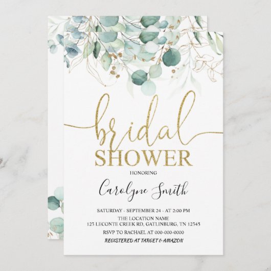 Greenery Eucalyptus Bridal Shower-uitnodiging Kaart (Voorkant / Achterkant)