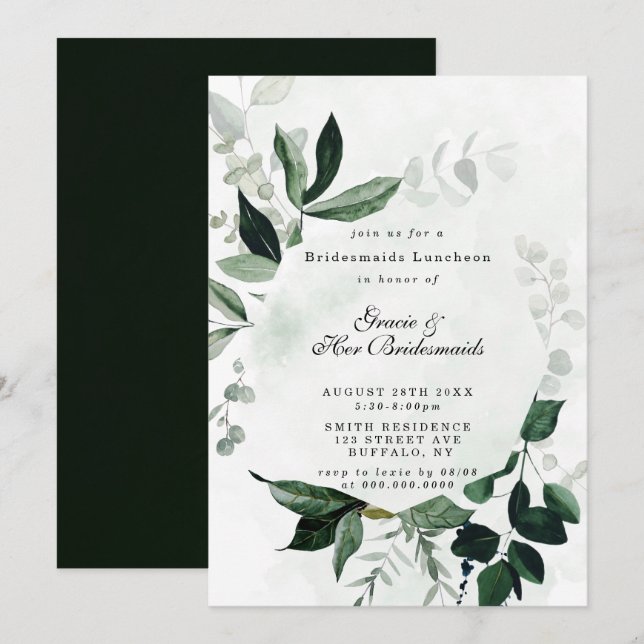 Greenery Eucalyptus Bridesmaids Luncheon Invites (Voorkant / Achterkant)