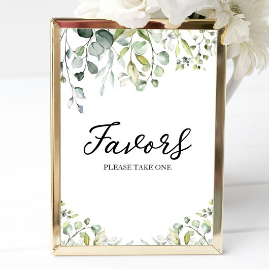 Greenery Eucalyptus Calligraphy Favors Sign Poster