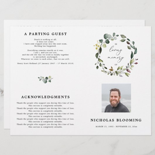 Greenery Eucalyptus Celebration of Life Programme (Voorkant / Achterkant)