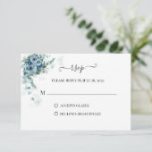 Greenery Eucalyptus Dusty blue Floral 2 Wedding RSVP Kaartje (Staand voorkant)
