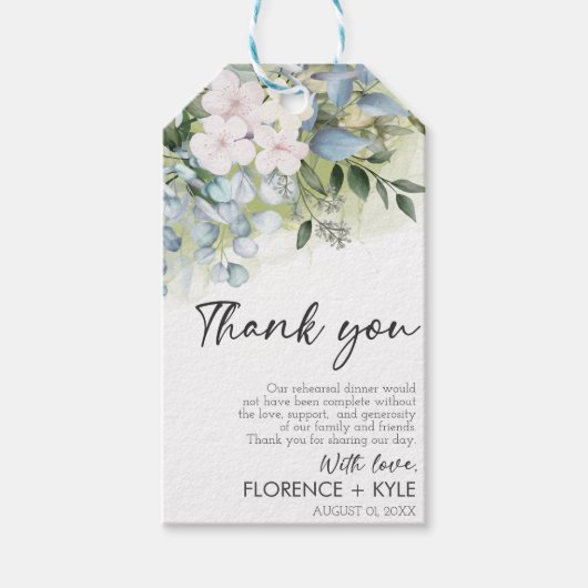 Greenery Eucalyptus Elegant Dusty Rehearsal Dinner Cadeaulabel (Voorkant)