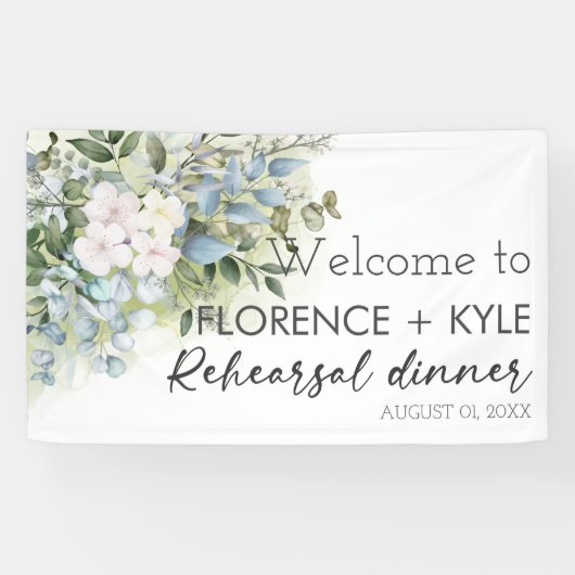 Greenery Eucalyptus Elegant Dusty Rehearsal Dinner Spandoek (Horizontaal)