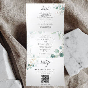 Greenery Eucalyptus Elegant QR Code Weddenschap Drieluik Uitnodiging