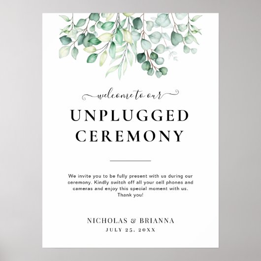 Greenery Eucalyptus Elegant unplugged Wedding Sign Poster (Voorkant)