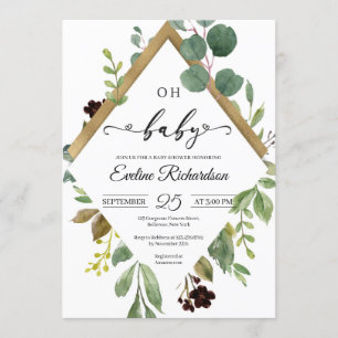 Greenery eucalyptus en goudfolie modern baby kaart