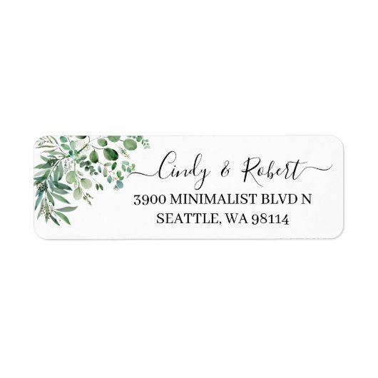 Greenery Eucalyptus Foliage Script Return Address Etiket (Voorkant)