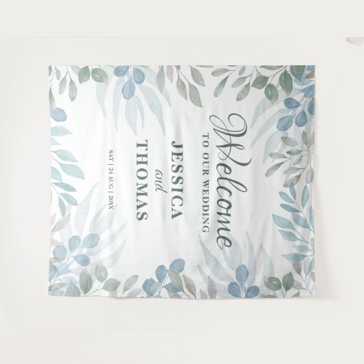 Greenery Eucalyptus Foliage Weddenschap Welkom Wandkleed (Voorkant (horizontaal))