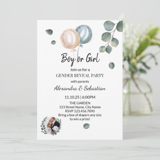 Greenery Eucalyptus Gender Reopenbaart Uitnodiging (Staand voorkant)