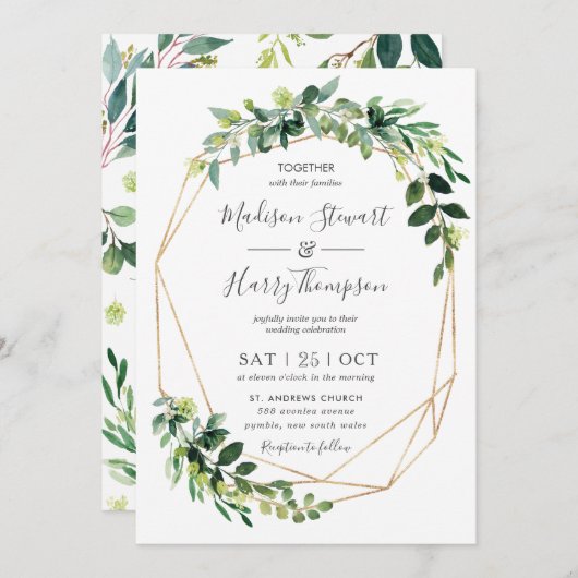 Greenery Eucalyptus Geometric Botanical Wedding Kaart (Voorkant / Achterkant)
