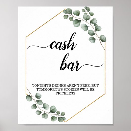 Greenery Eucalyptus Geometric Cash Bar Sign Poster (Voorkant)