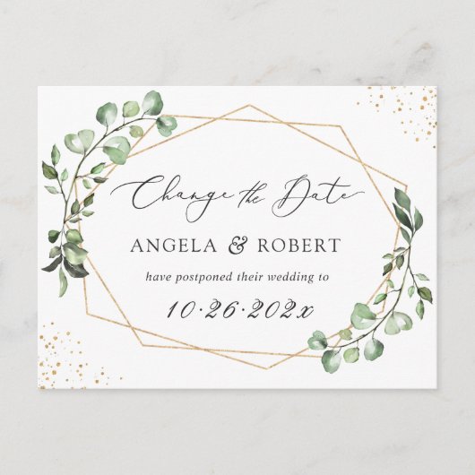 Greenery Eucalyptus Geometric Change the Date Briefkaart (Voorkant)