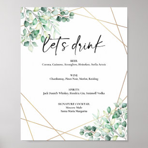 Greenery Eucalyptus Geometric Drink Bar Menu Poster
