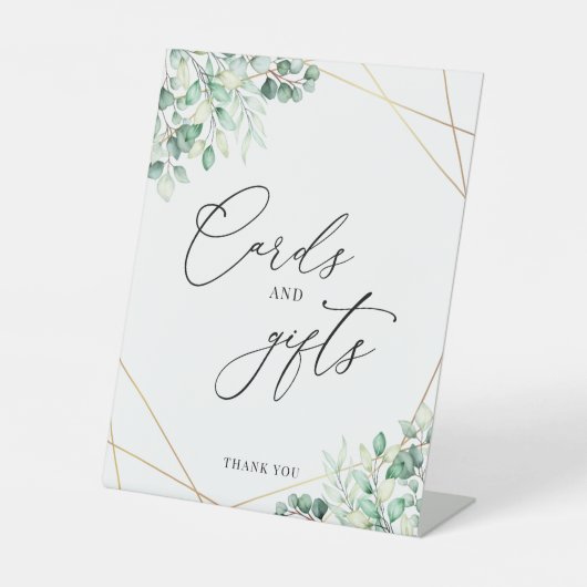 Greenery Eucalyptus Geometric Kaarten and Gifts Reclamebord Met Voetstuk (Voorkant)