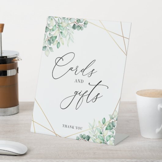 Greenery Eucalyptus Geometric Kaarten and Gifts Reclamebord Met Voetstuk (Insitu)