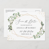 Greenery Eucalyptus Geometric Lijst Save the Date Briefkaart (Voorkant / Achterkant)