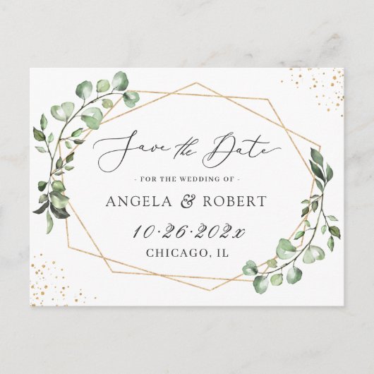 Greenery Eucalyptus Geometric Lijst Save the Date Briefkaart (Voorkant)