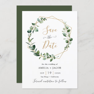 Greenery Eucalyptus Geometric Lijst Save the Date Kaart
