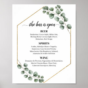 Greenery Eucalyptus Glitter Wedding Bar Menu Sign Poster