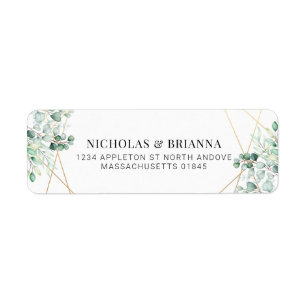Greenery Eucalyptus Gold Elegant Return Address Etiket