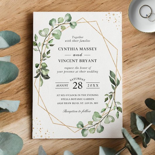 Greenery Eucalyptus Gold Geometric Lijst Wedding Kaart