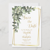 Greenery Eucalyptus Gold Lijst QR code Weddenschap Save The Date (Voorkant)