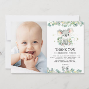 Greenery Eucalyptus Koala 1st Birthday Boy Foto Bedankkaart