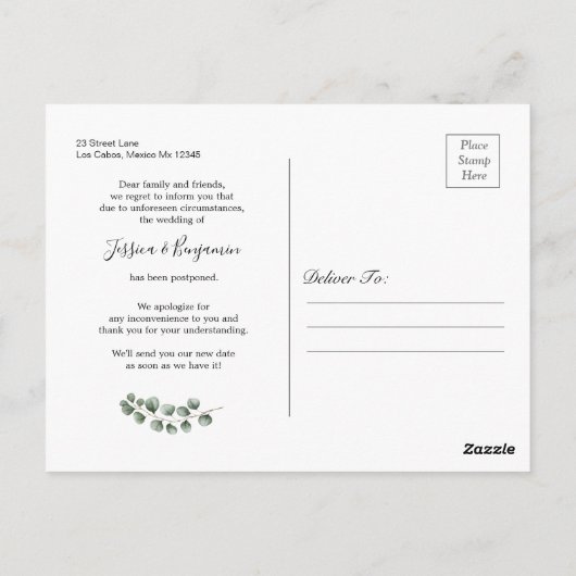 Greenery Eucalyptus laat script wijzigen van datum Briefkaart (Achterkant)