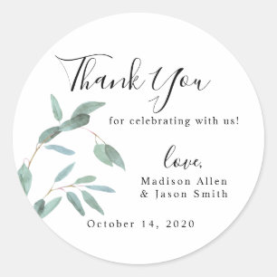 Greenery Eucalyptus Leaf Simple Weddenschap Bedank Ronde Sticker