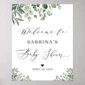 Greenery Eucalyptus Leaves Baby shower Sign Poster (Voorkant)