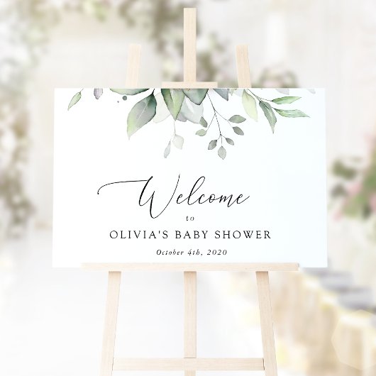 Greenery, Eucalyptus Leaves, Baby shower Welcome Poster