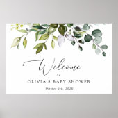 Greenery, Eucalyptus Leaves, Baby shower Welcome Poster (Voorkant)