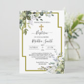 Greenery Eucalyptus Leaves Baptism Invitation Kaart (Staand voorkant)