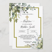 Greenery Eucalyptus Leaves Baptism Invitation Kaart (Voorkant / Achterkant)
