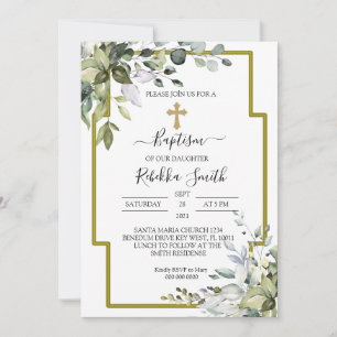 Greenery Eucalyptus Leaves Baptism Invitation Kaart