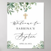 Greenery Eucalyptus Leaves Baptism Welcome Sign Poster (Voorkant)