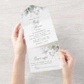 Greenery, Eucalyptus Leaves, Boho, Baby shower All In One Uitnodiging (Afscheurbaar)