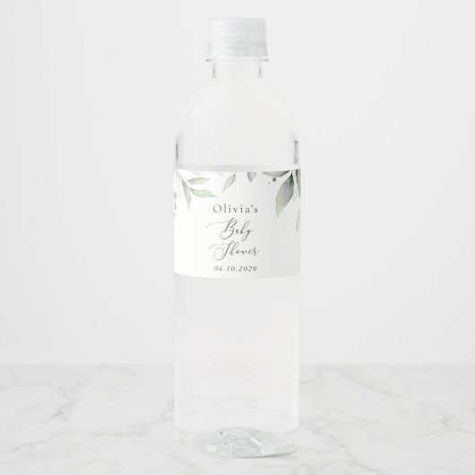 Greenery, Eucalyptus Leaves, Boho, Baby shower Waterfles Etiket (Voorkant)